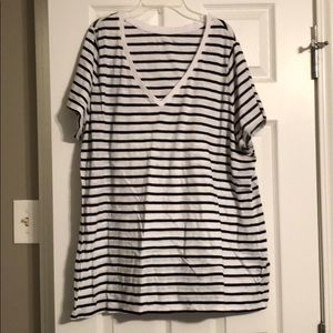 Black and white striped v neck shirt